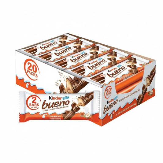 Caja de 20 Packs Dobles de Barritas de Chocolate con Leche, Oblea Crujiente y Relleno Cremoso de Avellana - Kinder Bueno - Formato Ahorro Ideal para Merienda y Oficina - NEXU
