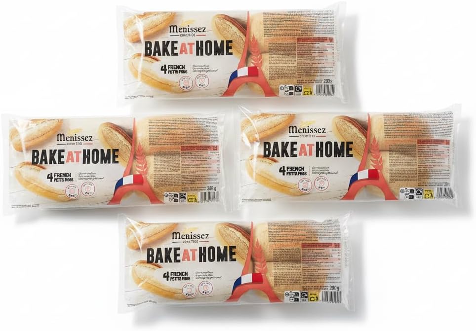 Pack de 4 Envases de 4 Panecillos Franceses Petits Pains (1.2kg Total) - Pan Precocido para Horno y Air Fryer -Menissez Bake at Home - Receta Tradicional Francesa - 16 Unidades - NEXU
