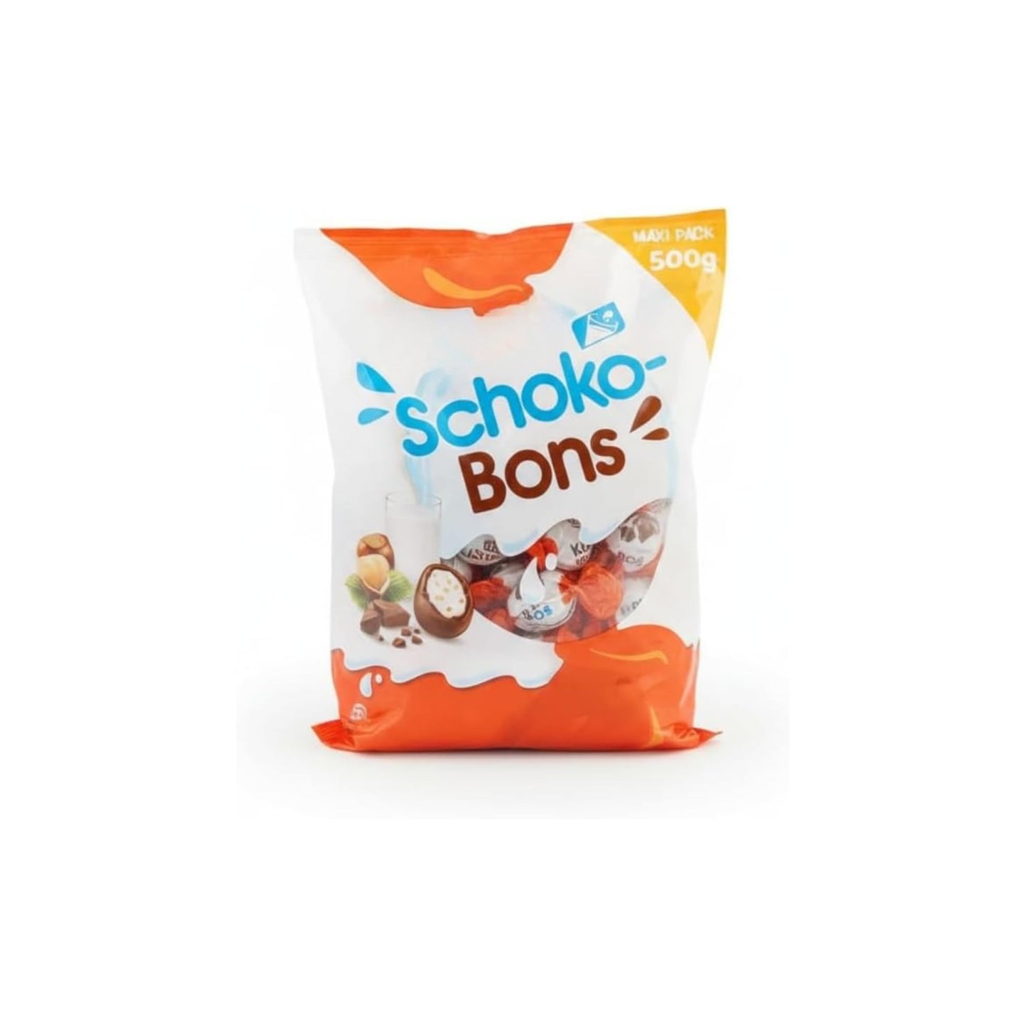 Schoko-Bons Maxi Pack 500g - Bombones de Chocolate con Leche con Relleno Cremoso y Avellana - Formato Ahorro Familiar - Envueltos Individualmente - NEXU