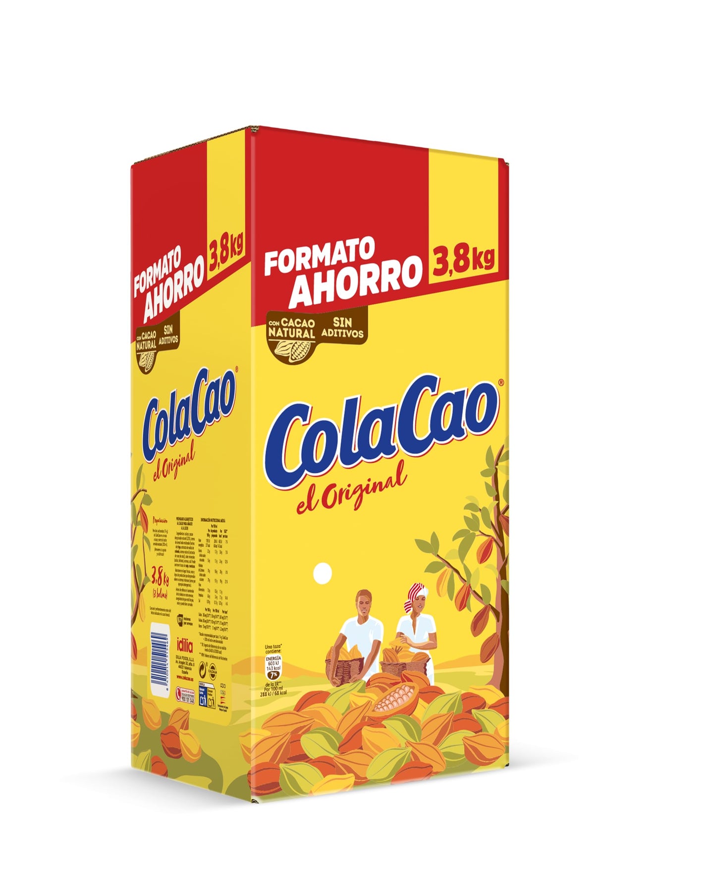 ColaCao Original, Cacao Soluble Natural sin Aditivos, Formato Ahorro, con Cacao Natural, 3,8kg