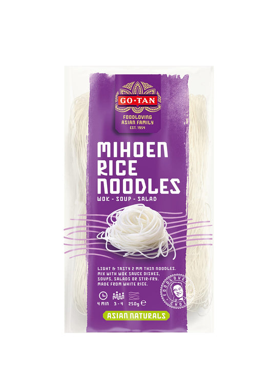 Go-Tan - Fideos de Arroz, Noodles, Ideal para Wok, Ensaladas y Sopas, Fideo Fino - 250g