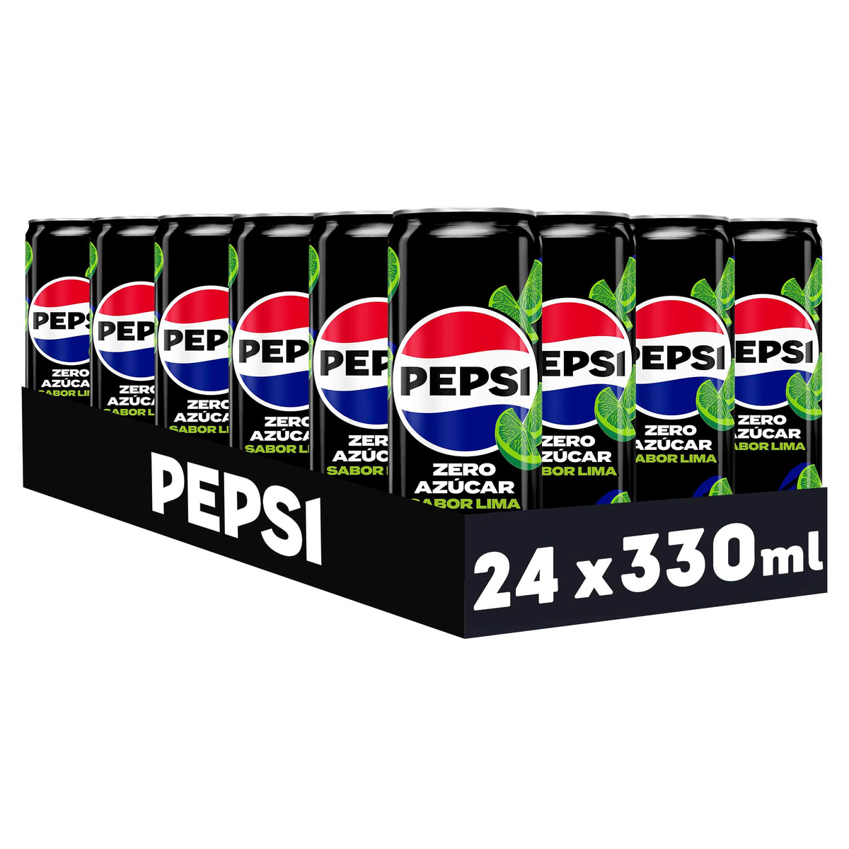 Pepsi zero Lima Refresco de cola con cero azúcar y cero calorías, pack de 24 latas de 330 ml, 7.92 litros en total