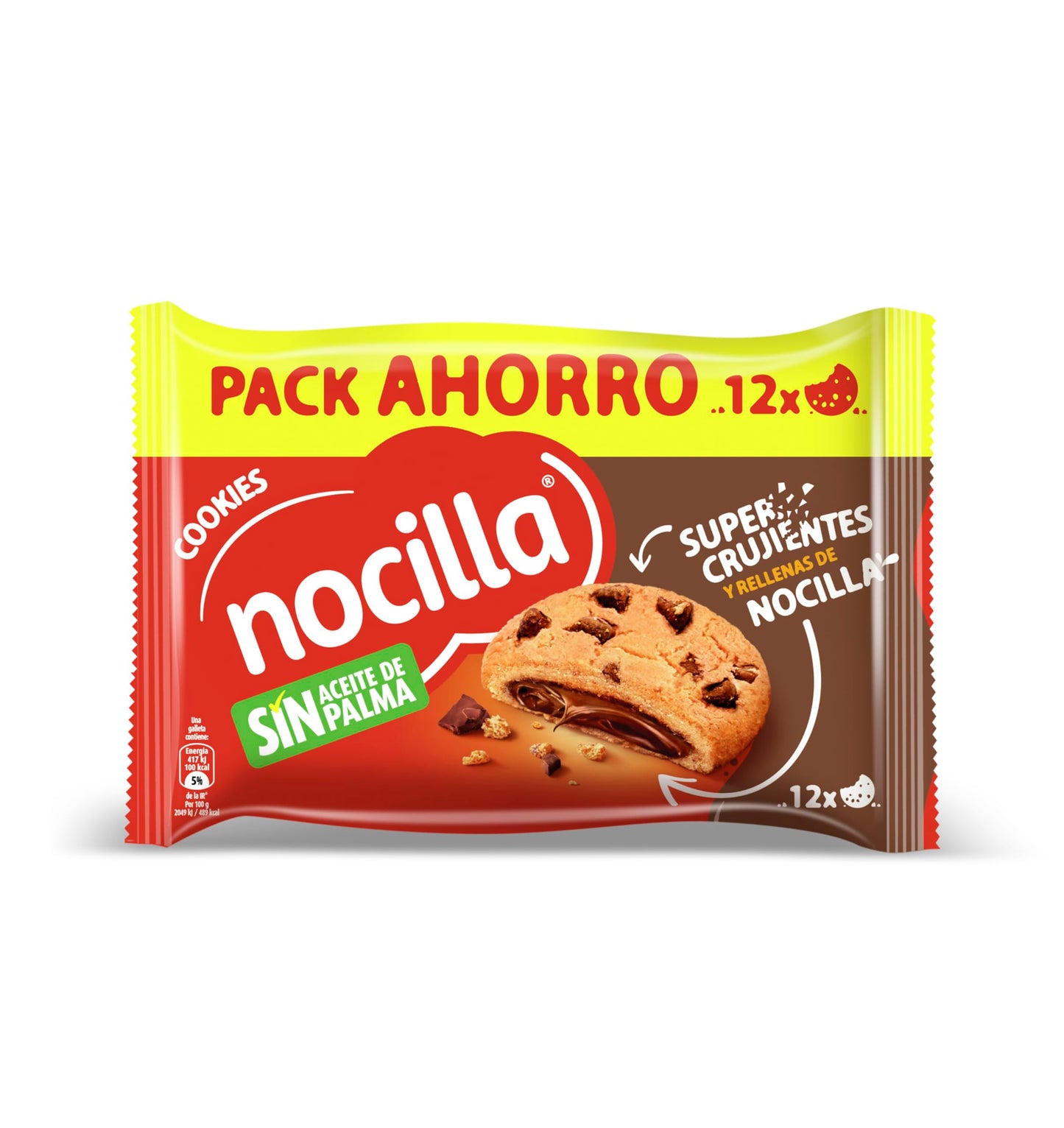 Nocilla, Cookies, Original, Galletas con gota de chocolate rellenas con crema de cacao con avellanas - Pack de 12 unidades - 240G