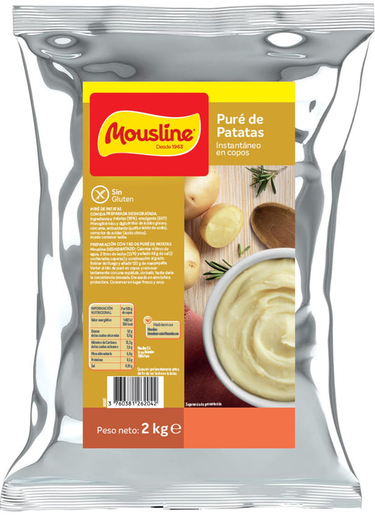 Mousline - Puré de Patatas en Copos Instantáneo - Ingredientes de Primera Calidad - Preparación Fácil y Rápida - Ideal para Recetas Elaboradas - Pack de 2 kg