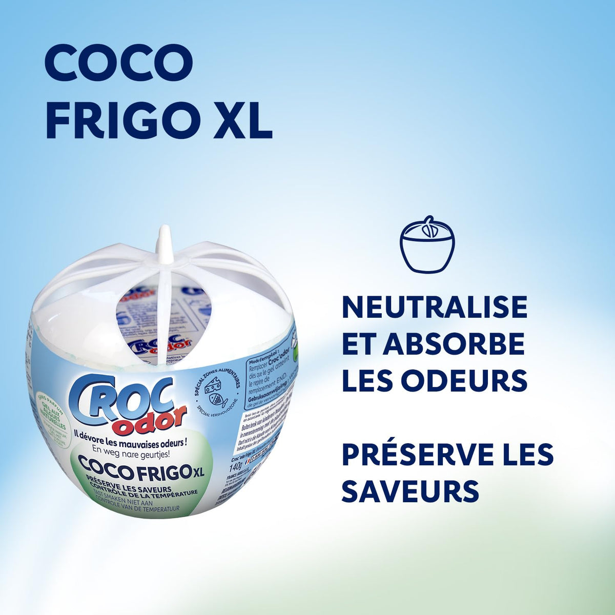 CROC'ODOR Désodorisant pour Frigo 140 g Taille XL