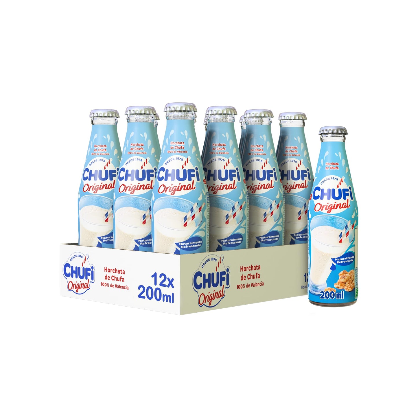 Chufi - Horchata Original, 100% Vegetal, Sin Lactosa, Sin Gluten, Sin Alérgenos - Pack 12x200 ml