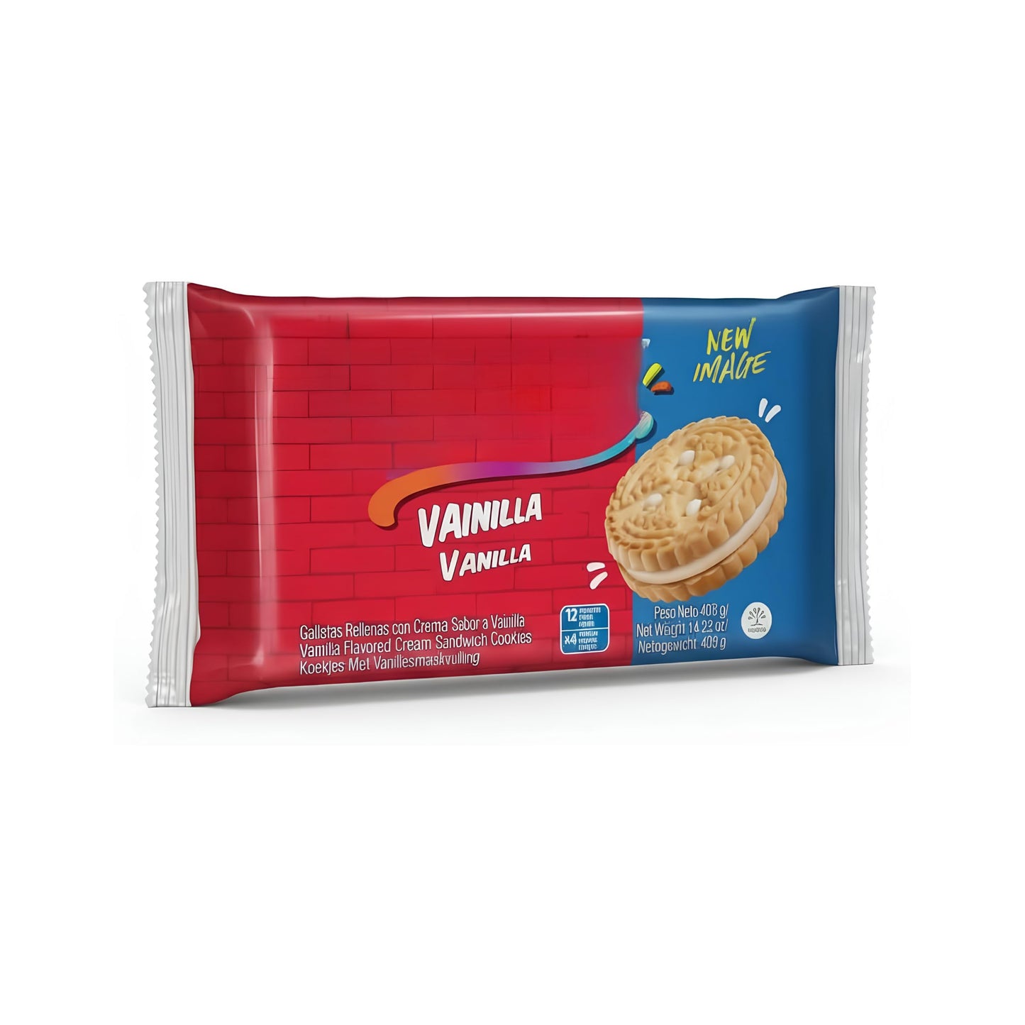 Festival Galletas Rellenas con Crema de Vainilla - Formato Ahorro 403g (12 Packs x 4 Unidades) - Snack Dulce Crujiente y Cremoso Sin Grasas Trans - Ideal para Merienda y Postres - NEXU