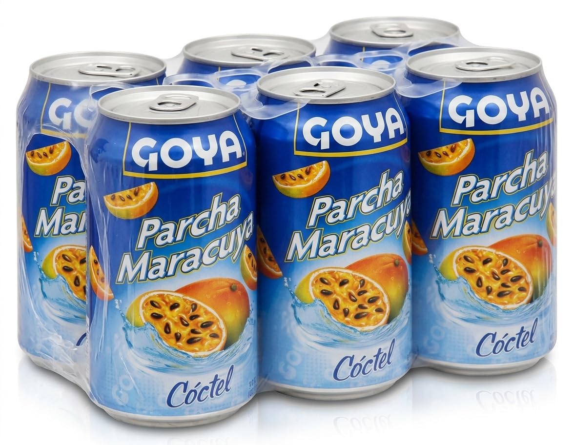 Cóctel de Parcha Maracuya - Zumo de Fruta de la Pasión Refrescante - Pack de 6 Latas de 284 ml - Bebida Tropical - Goya - Ideal para Cócteles y Meriendas - Sabor Intenso y Cítrico - NEXU