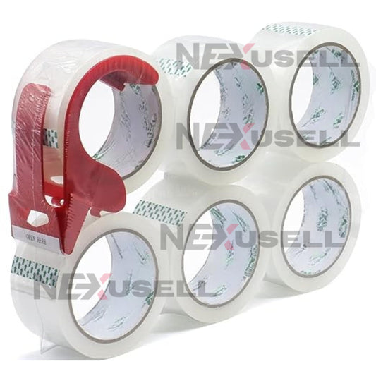 PACK 6 Rollos Cinta Adhesiva Transparente para Embalaje 48mm x 300m + Dispensador | Total 1800m | Alta Resistencia | Ideal para Cajas, Envíos y Mudanzas