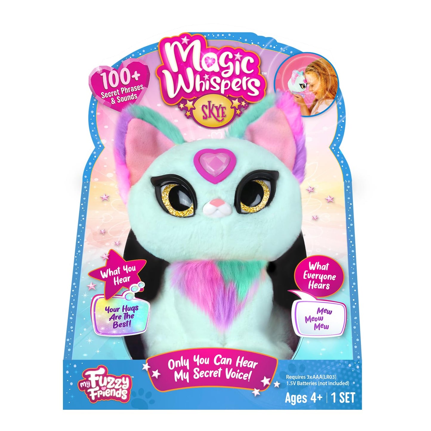 My Fuzzy Friends - Magic Whisper Skye Azul, Juguete Interactivo de Peluche con Sonidos, te responde y susurra,