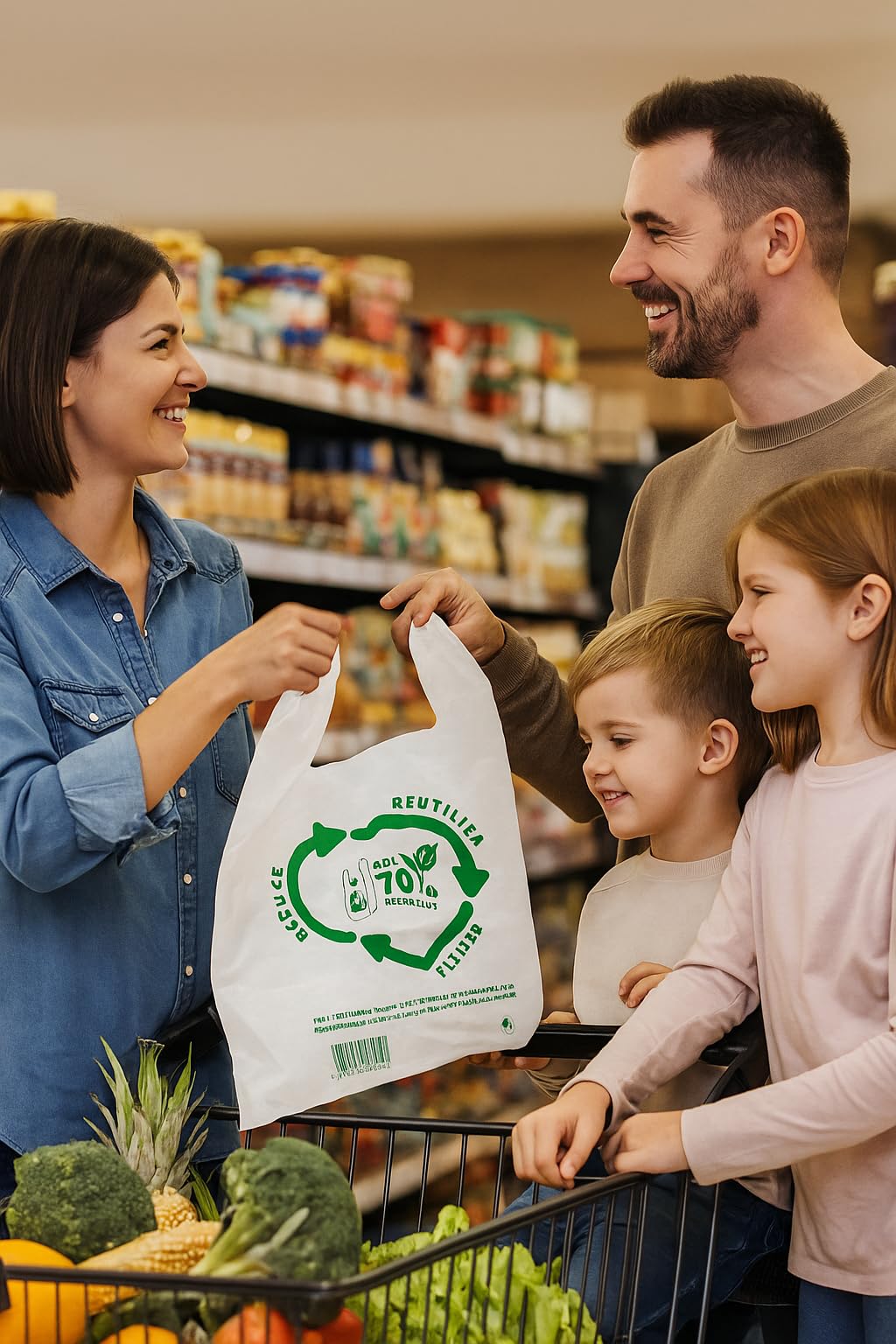 Bolsas plástico. Bolsas asas plástico. Bolsa Camiseta 50 micras  BLANCAS. Bolsa con asas. PACK de 25 unidades. Alta resistencia.