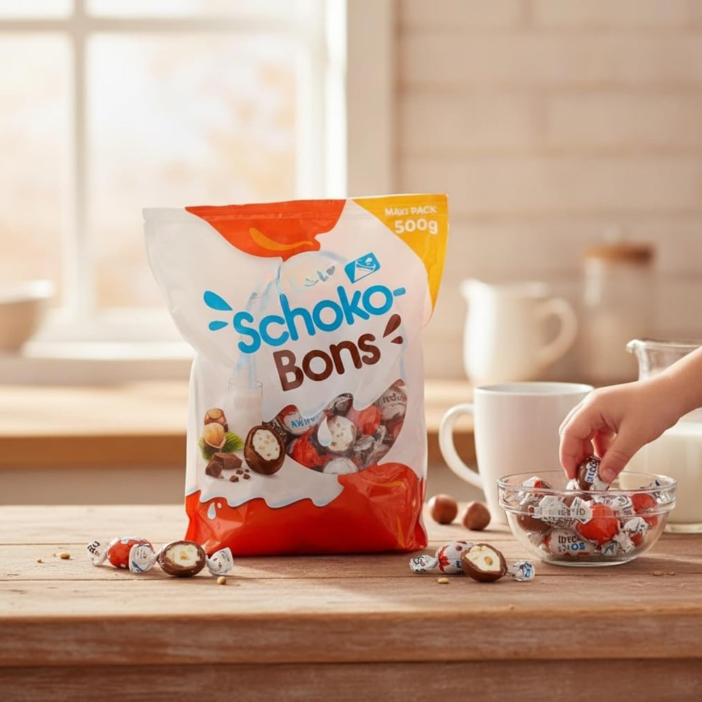 Schoko-Bons Maxi Pack 500g - Bombones de Chocolate con Leche con Relleno Cremoso y Avellana - Formato Ahorro Familiar - Envueltos Individualmente - NEXU
