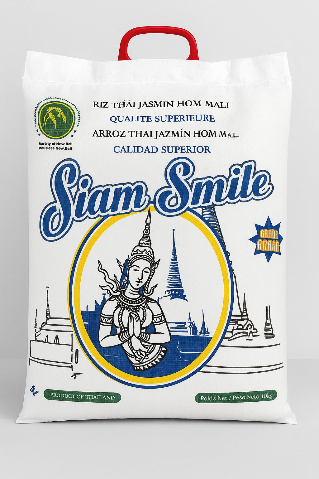 Arroz Thai Jazmín Hom Mali 10kg | Siam Smile | Grano Largo Aromático de Tailandia | Ideal para Currys, Wok y Guarniciones