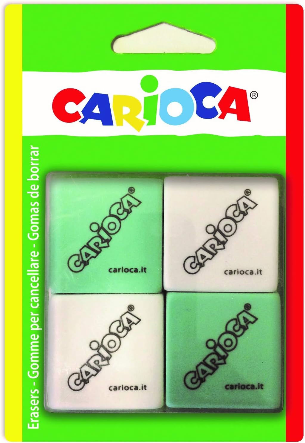 Carioca 42862 - Pack de 4 gomas de borrar cuadradas, multicolor
