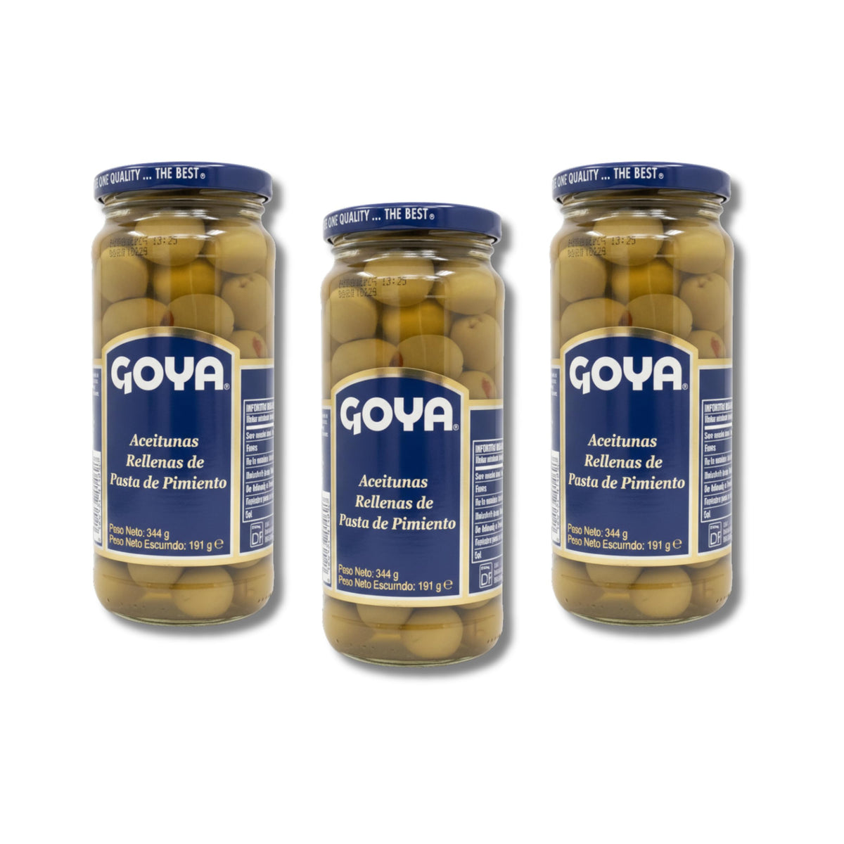 Aceitunas Manzanilla Rellenas de Pasta de Pimiento- Pack de 3uds - Aperitivo Tradicional Elaborado en España - Formato Frasco de Vidrio, 344g (Peso Escurrido 191g) - 1032g Total - NEXU