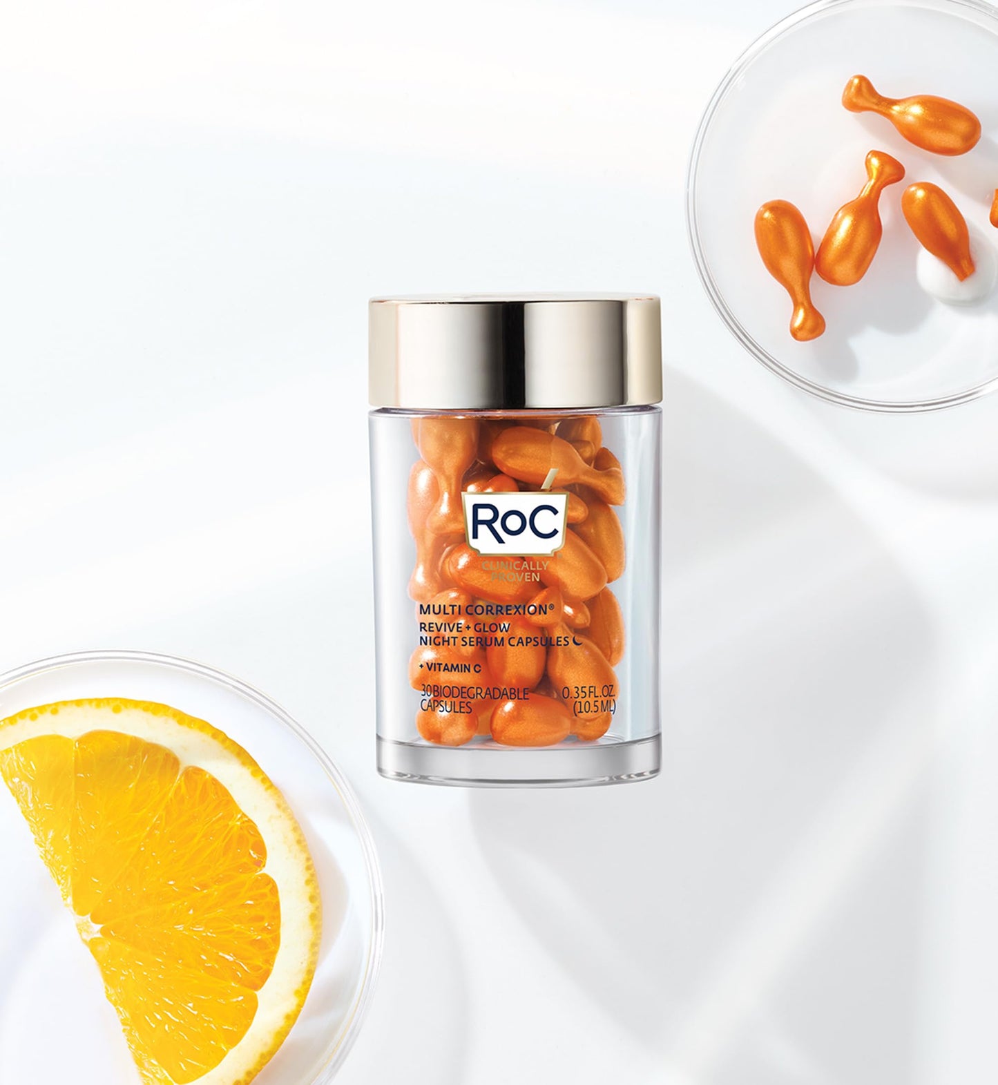 RoC - Multi Correxion Revive + Glow Suero de Noche con Vitamina C - Antiarrugas y Envejecimiento - Reducción de Puntos Negros - Cápsulas de 30 piezas