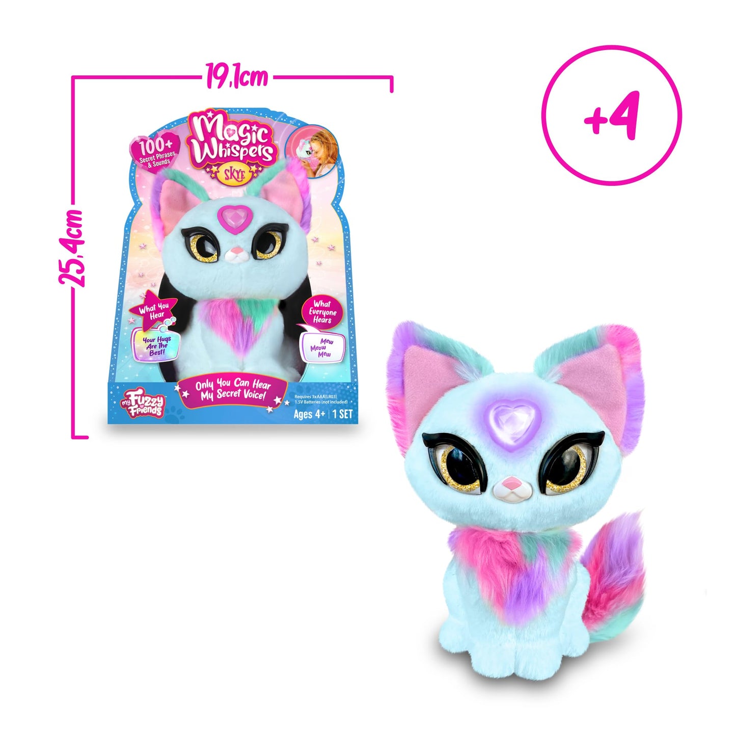 My Fuzzy Friends - Magic Whisper Skye Azul, Juguete Interactivo de Peluche con Sonidos, te responde y susurra,