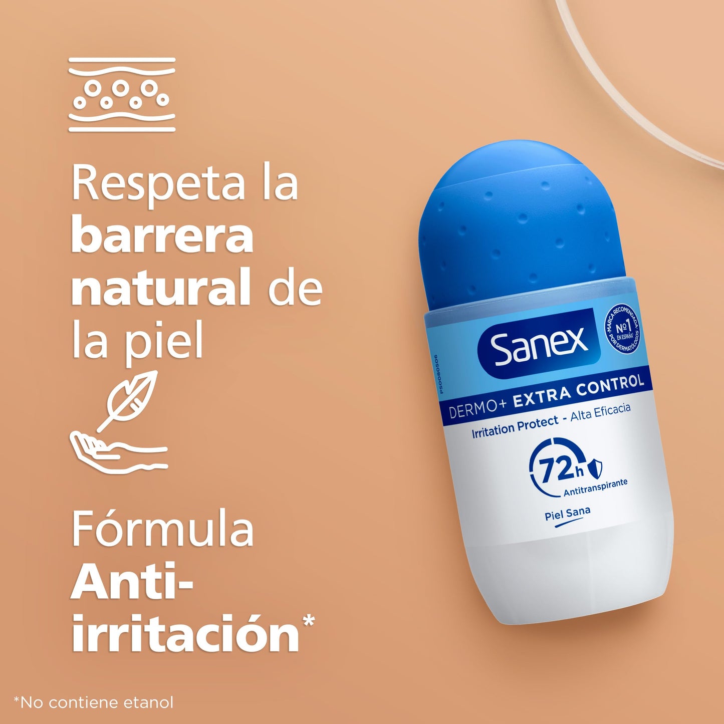Sanex Dermo+ Extra Control Desodorante Antitranspirante Roll-On 72 Horas (50ml) – protección efectiva contra el sudor y el mal olor – dermatológicamente testado– contiene 0% alcohol*