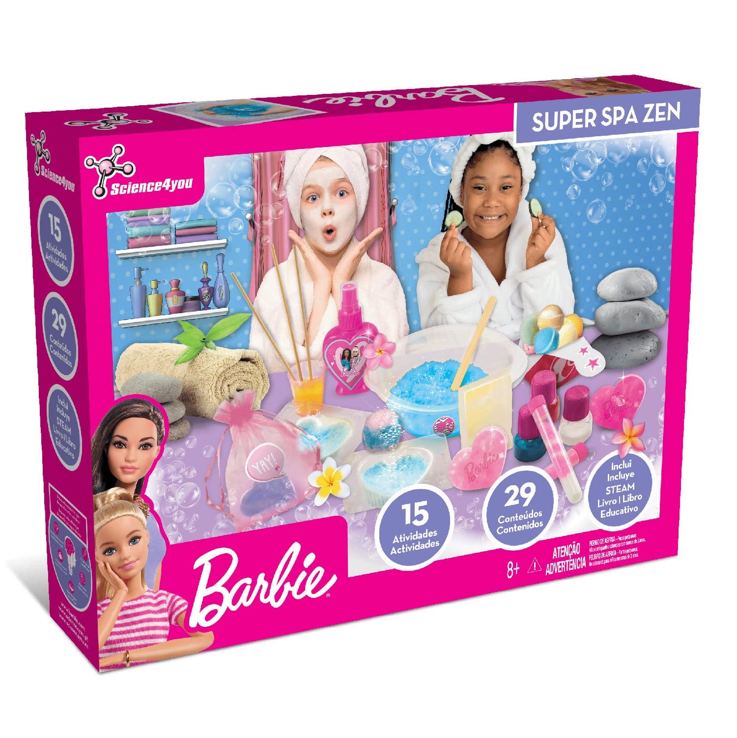 Science4you Super Barbie SPA Zen - Kit de Manualidades  de la Barbie Princesa - Hace Bombas de Baño, Jabones, Aceite de Masaje y Mucho Más - Regalos de Barbies
