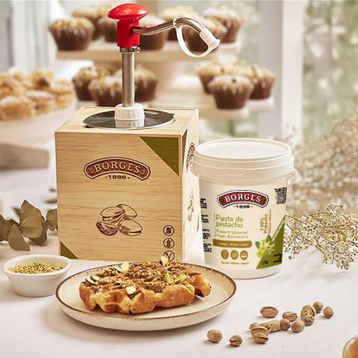 Borges Professional - Pasta de Pistacho 100% 1kg - Pistacho Tostado Puro, Sin Azúcares Añadidos, Ideal para Repostería, Heladería y Uso Cotidiano en Casa