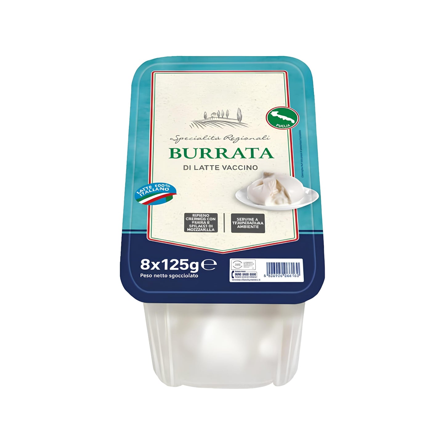 Queso Burrata - 1 Pack de 8uds x 125g (1kg) - Queso Italiano Artesanal con Relleno Cremoso de Nata - Ideal para Pizza, Pasta y Ensaladas Gourmet - Formato Profesional para Hostelería - NEXU