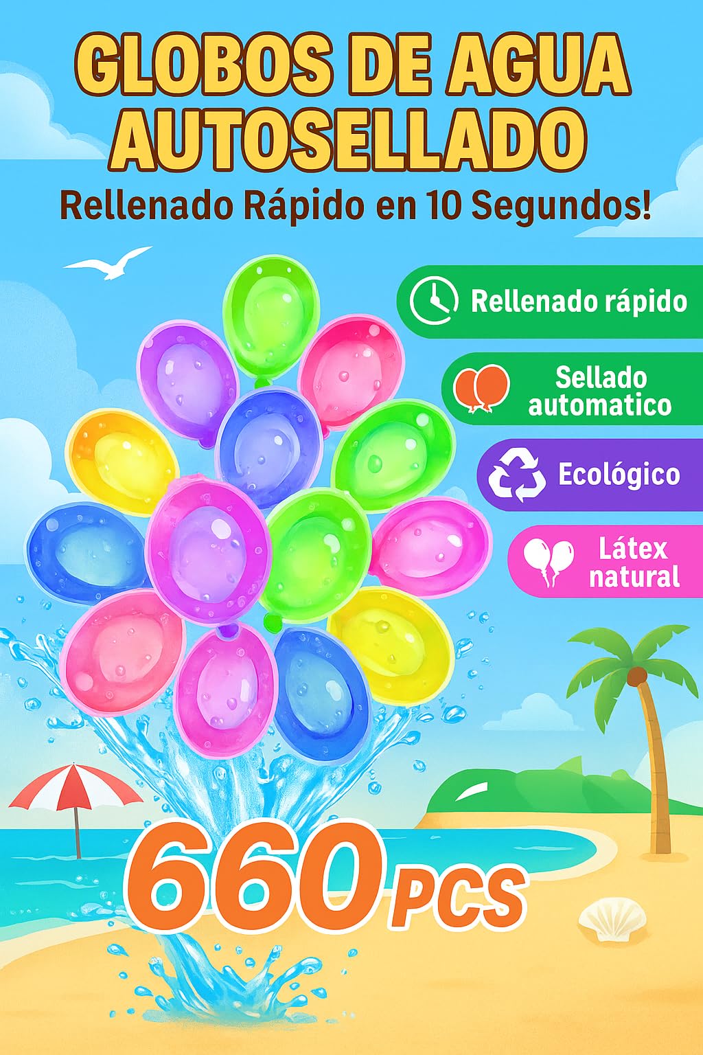Globos de Agua 660 Pcs con Cierre Automático – Llenado Rápido en 10s | Globos de Colores para Juegos de Agua Niños | Fiestas Verano, Jardín, Playa, Piscina (6 Packs x con 110 Globos)