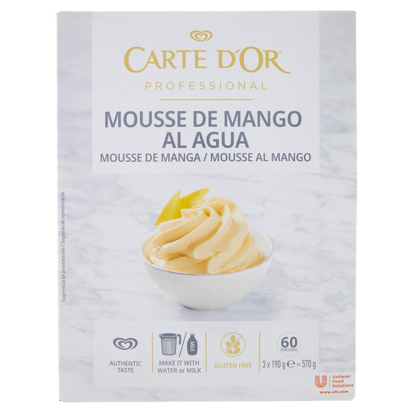 Carte D´Or Mousse de Mango - 60 Raciones- 3 bolsas de 190 gramos