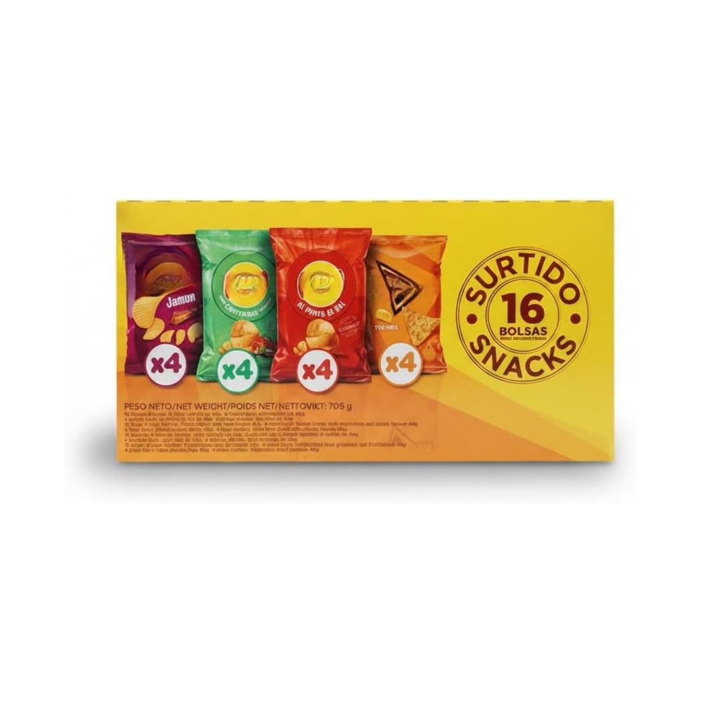 Surtido de Snacks Pack de 16 Bolsas - Mix de Aperitivos Variados - Ideal para Fiestas, Cumpleaños y Meriendas - Formato Familiar 708g -NEXU