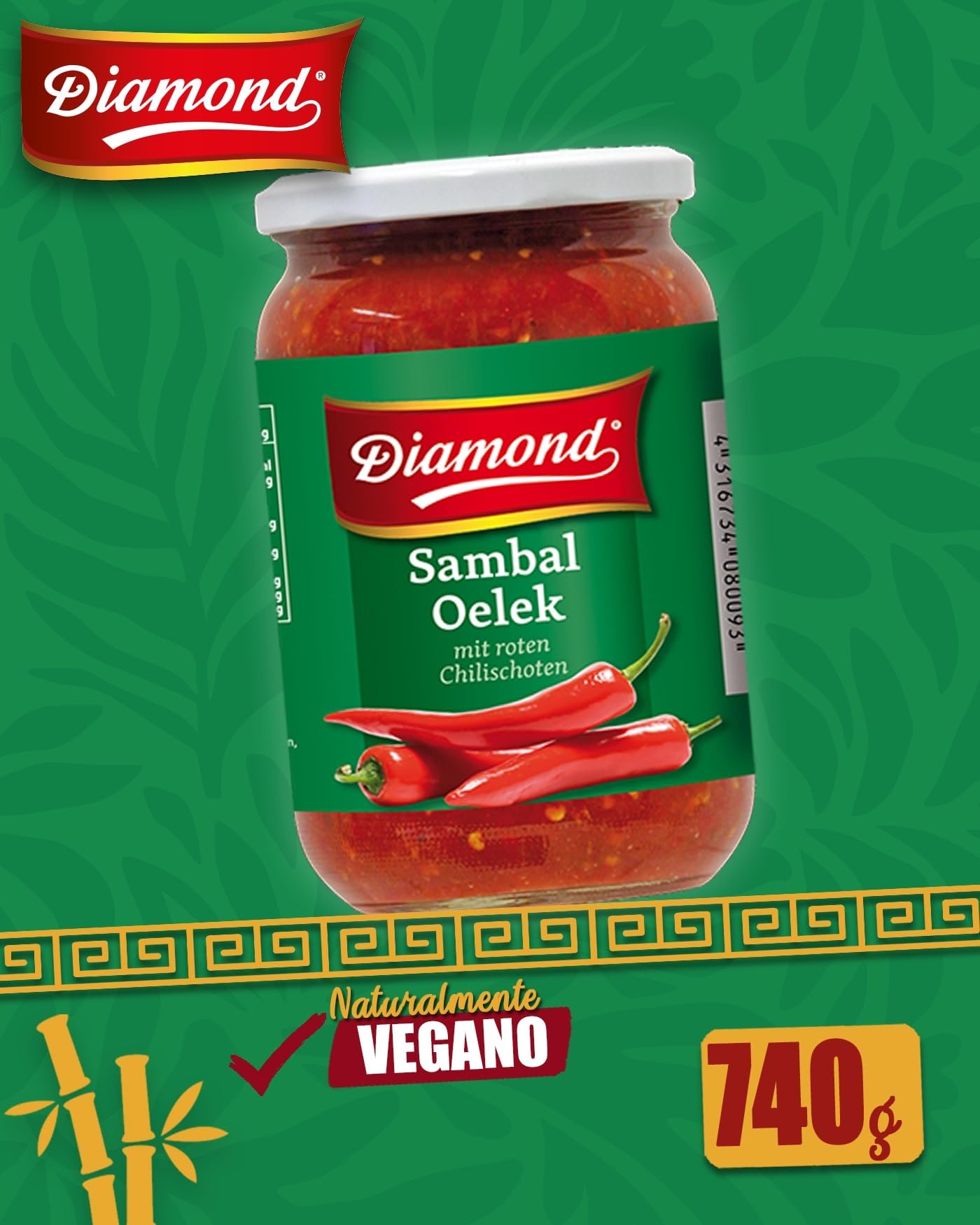 DIAMOND Sambal Oelek, pasta ardientemente picante de guindilla roja, para dar sabor a platos wok, arroz frito y fideos fritos - 1 x 740 g