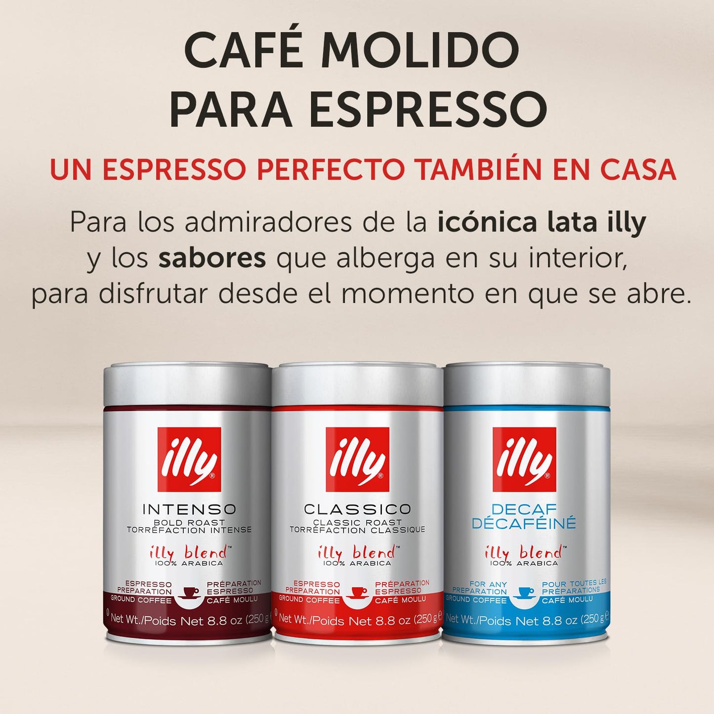 illy, Café Molido Espresso de Tueste CLASSICO, 100% Arábica con Notas de Azahar y Jazmín, Sabor Suave y Sabor Final Dulce, 1 Lata de 250g