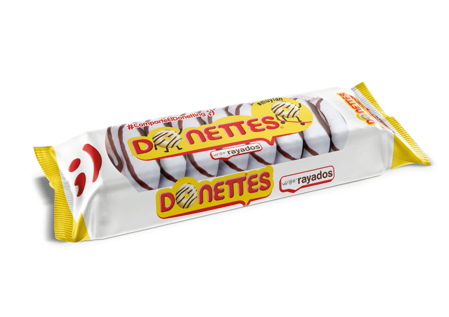Donettes Rayados - Mini Rosquillas con Crujiente Cobertura de Chocolate Blanco y Cacao, 8 unidades