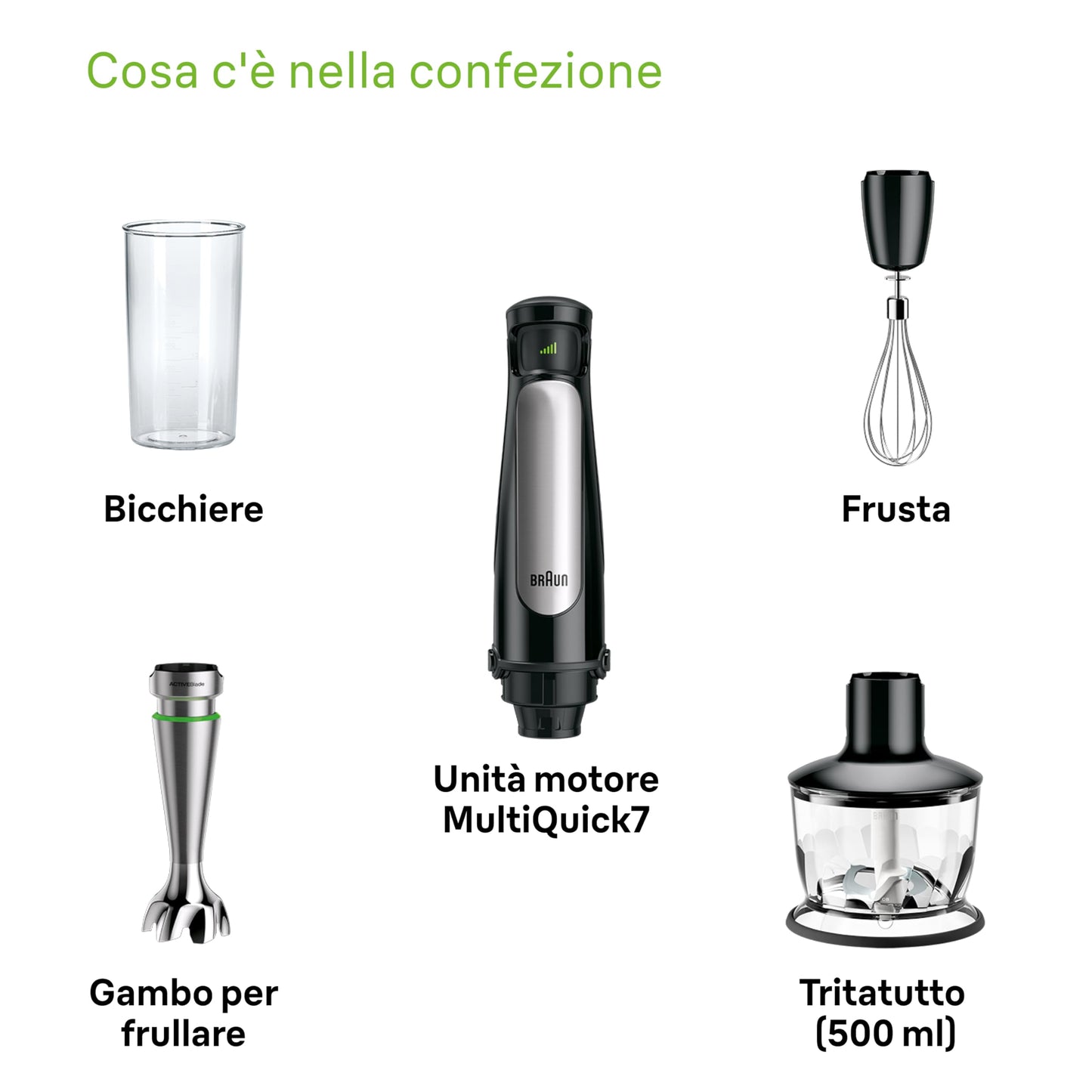 Braun Minipimer 7 - Batidora de Mano con Tecnología SplashControl, Sistema ActiveBlade para Alimentos Duros, Selección de Velocidad, Picadora 500 mL, Vaso 600 mL, 1000 W, Negro (MQ7035X)