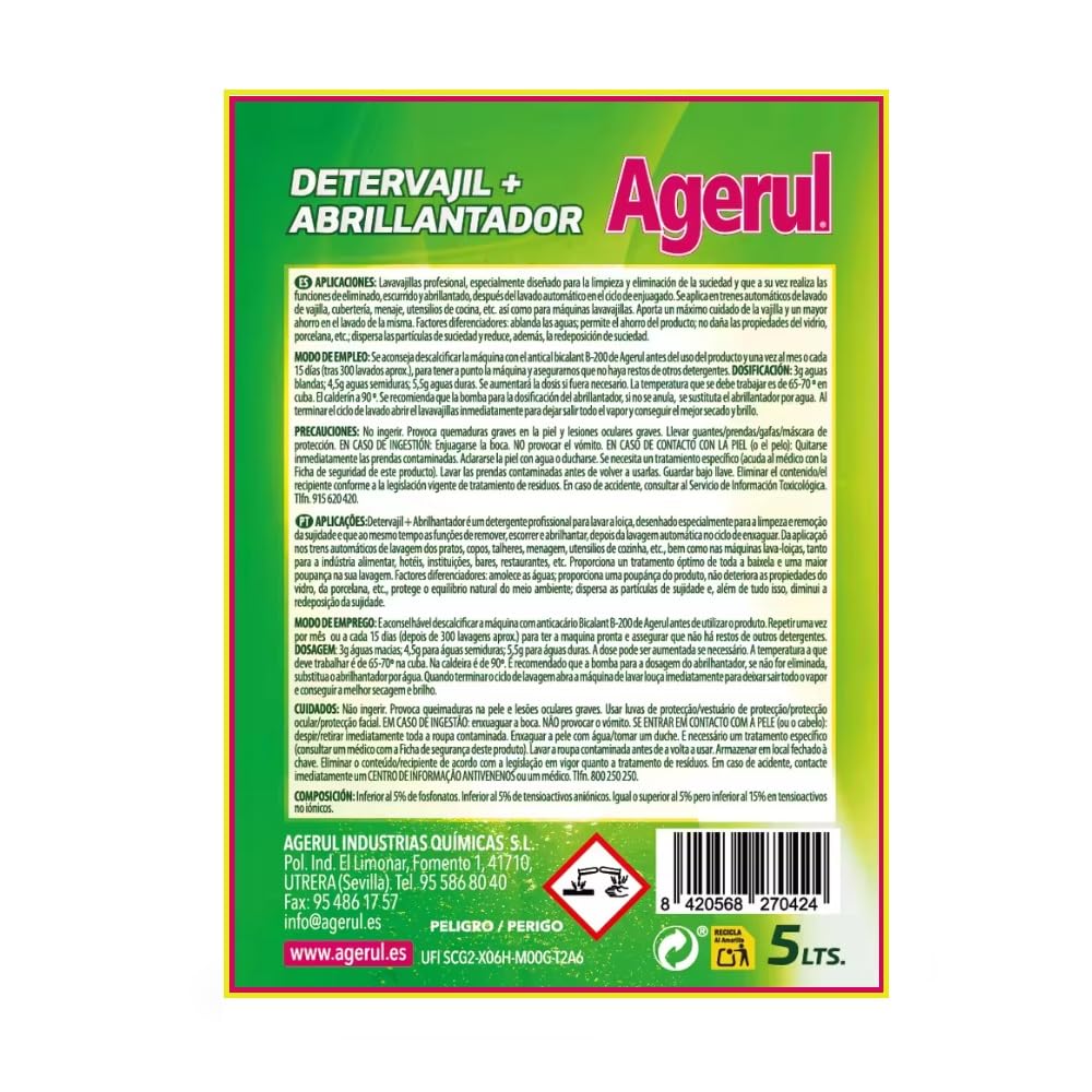 Lavavajillas + Abrillantador Profesional Agerul Garrafa De 5L