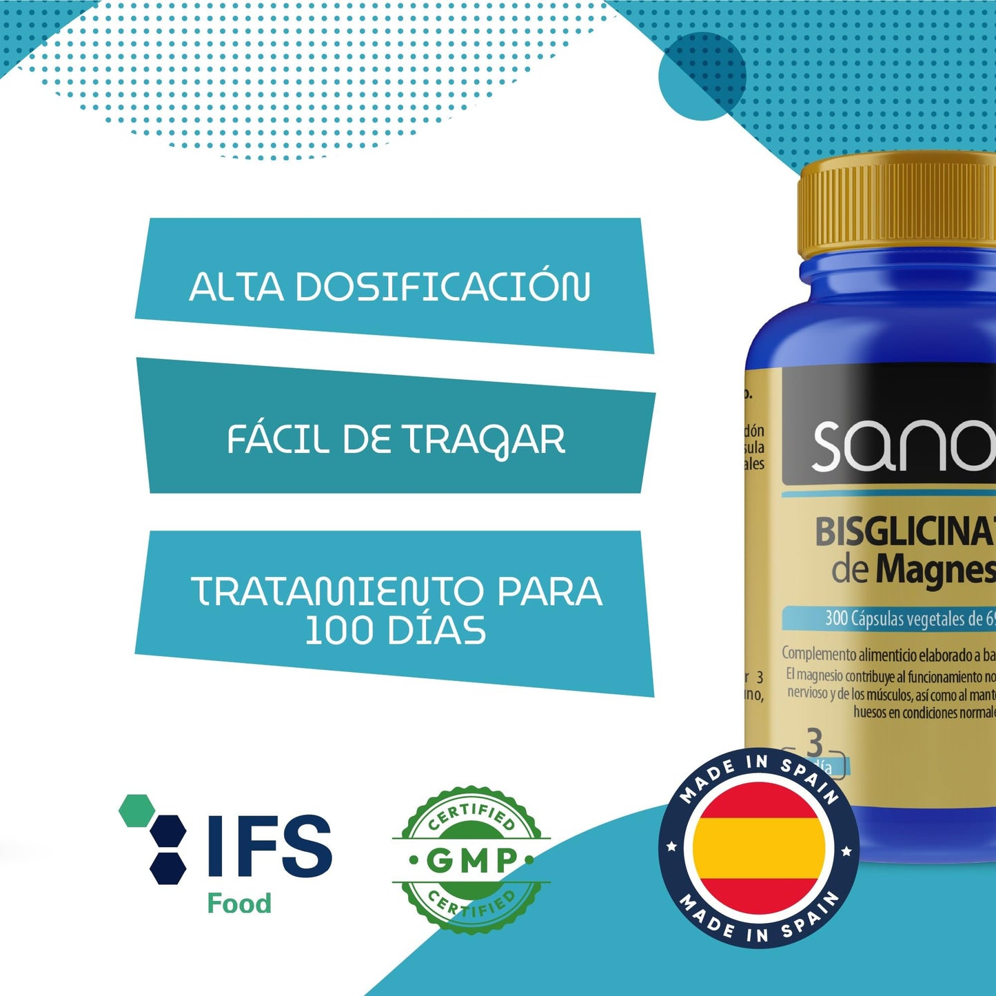 SANON Magnesio Bisglicinato 300 Cápsulas Vegetales De 550 Mg, One size, 100 ml