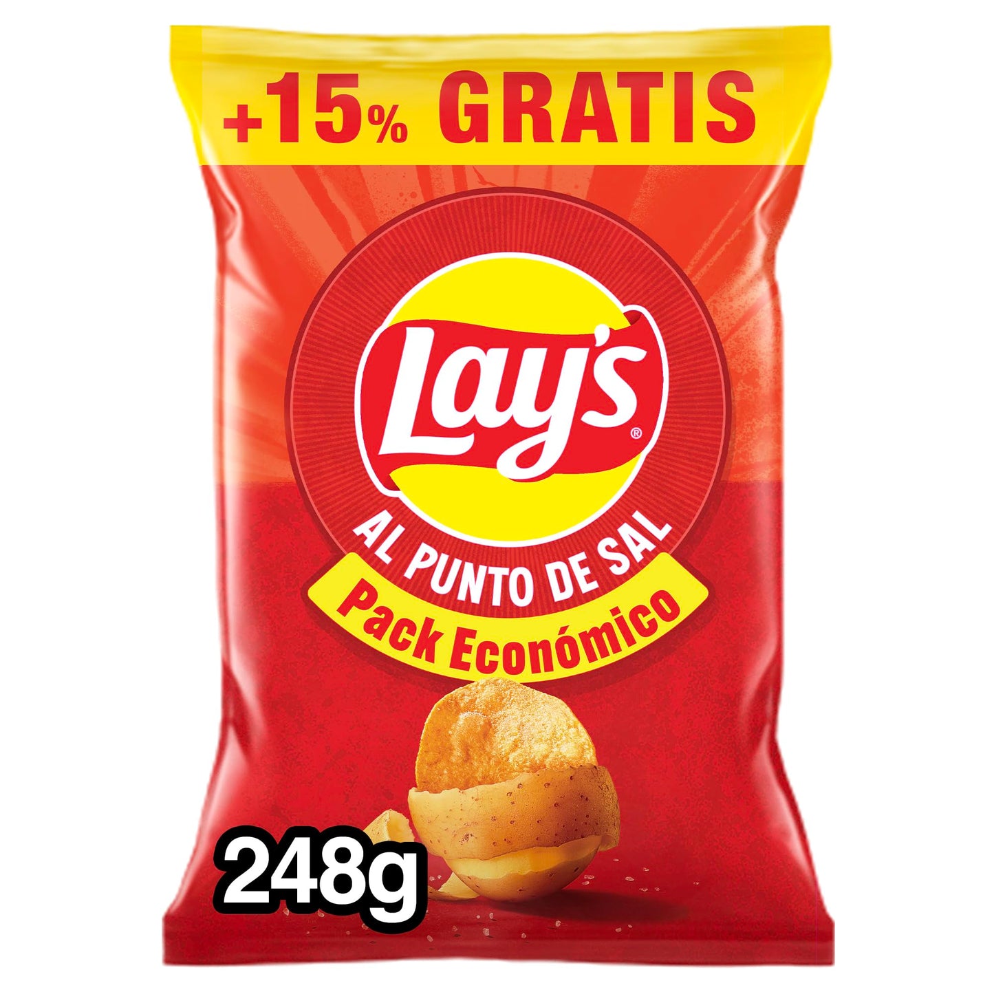 Lay's al punto de sal, Patatas Fritas de cultivos sostenibles con sabores vegetales, Producto de Aperitivo, bolsa familiar, 248 g