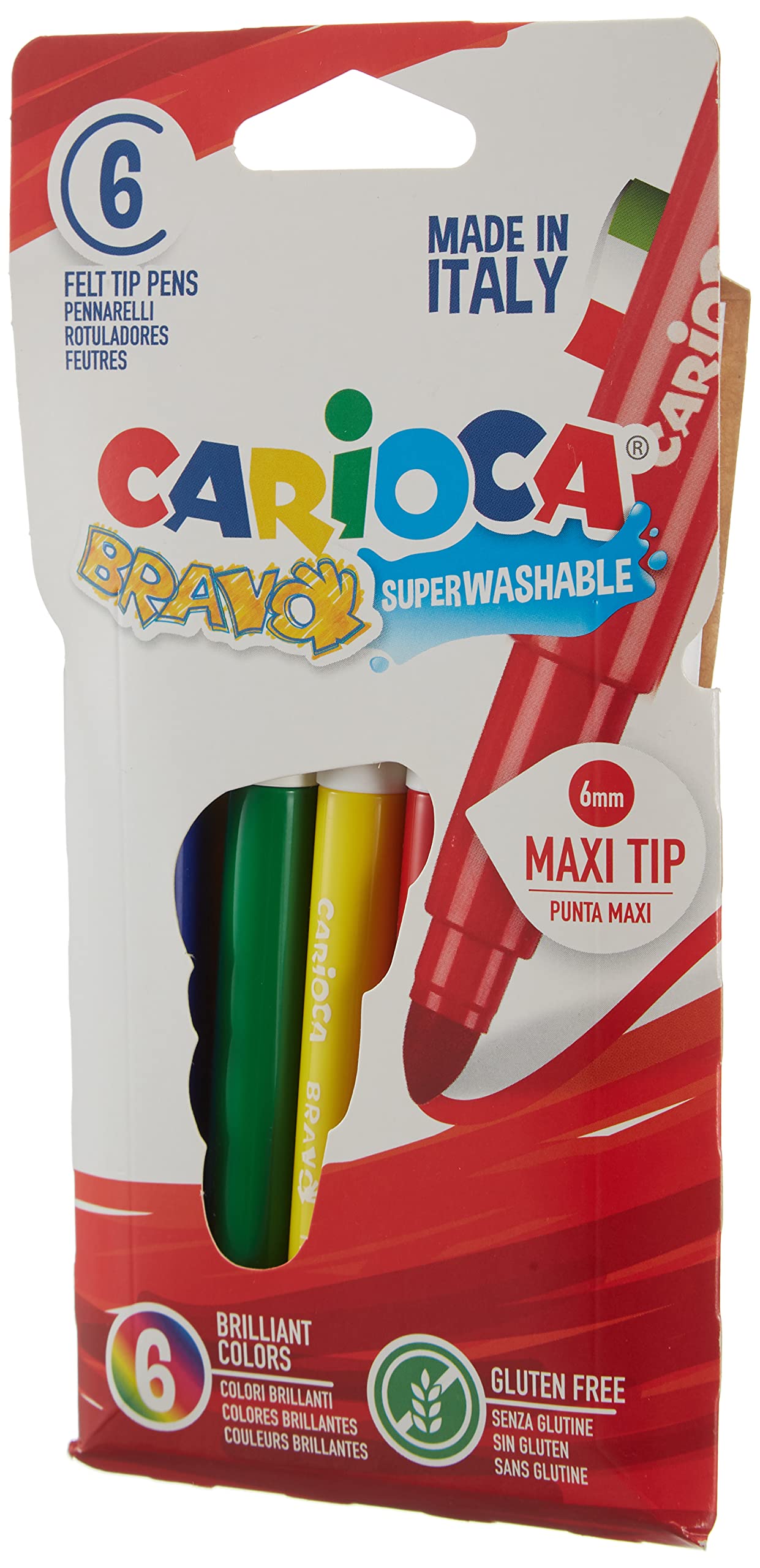 Carioca Bravo Extra-grueso Multicolor 6pieza(s) - Rotulador (Extra-grueso, Multicolor, Punta redonda, 6 mm, Alrededor, Italia)