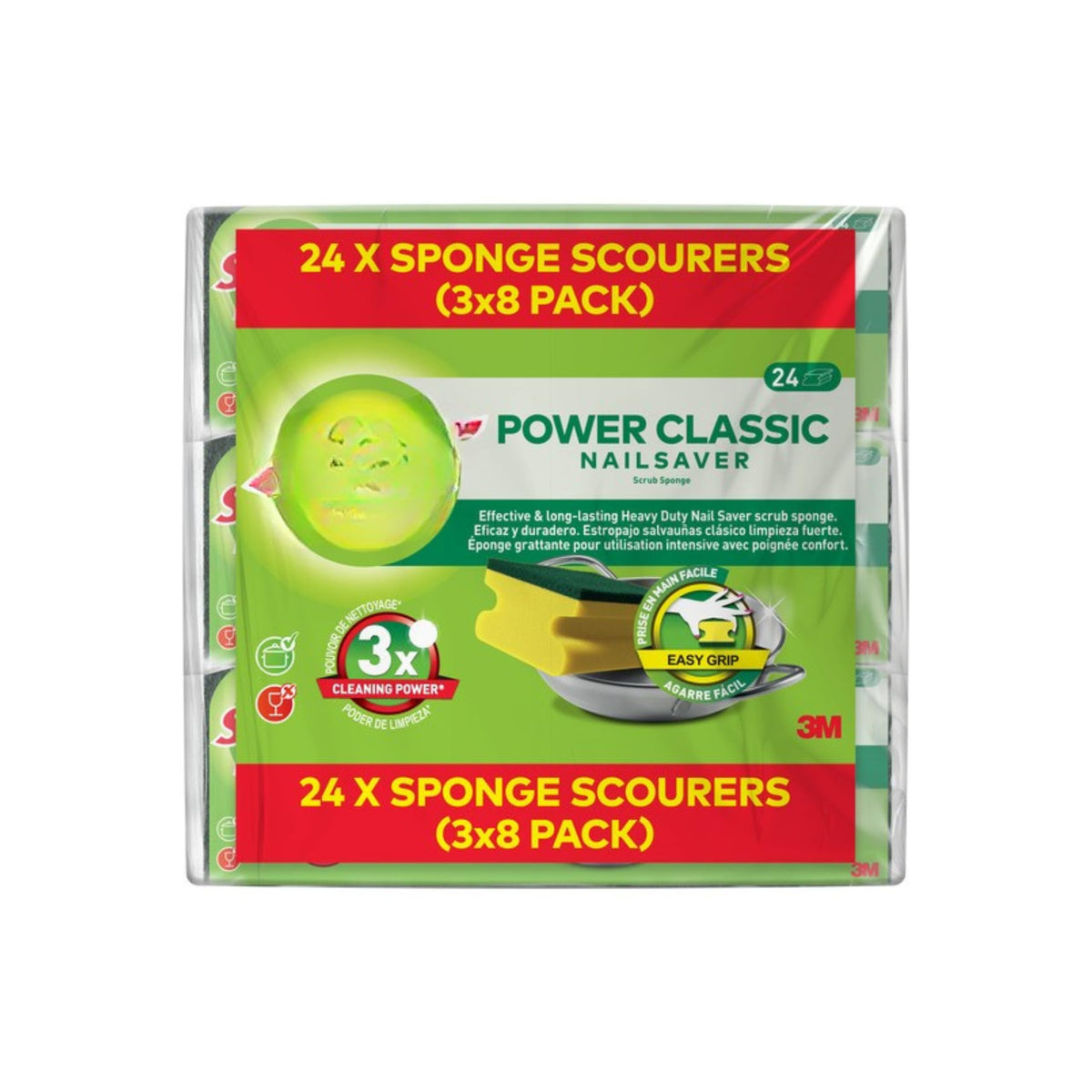 Power Classic Nailsaver - Pack de 24 Estropajos Salvauñas (3 Paquetes de 8 Unidades), Estropajo de Alta Resistencia para Limpieza de Ollas y Sartenes, Protección para Manos y Uñas - NEXU