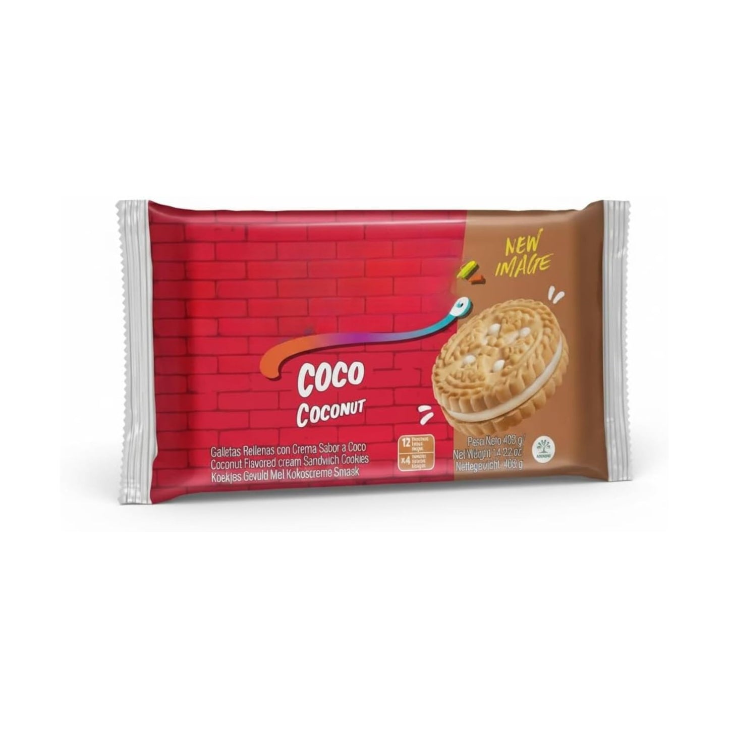 Galletas Sabor Coco - Pack de 12 Unidades (403g) - Galletas Rellenas de Crema de Coco Crujientes - Snacks Individuales Ideales para Merienda, Desayuno y Postres - NEXU