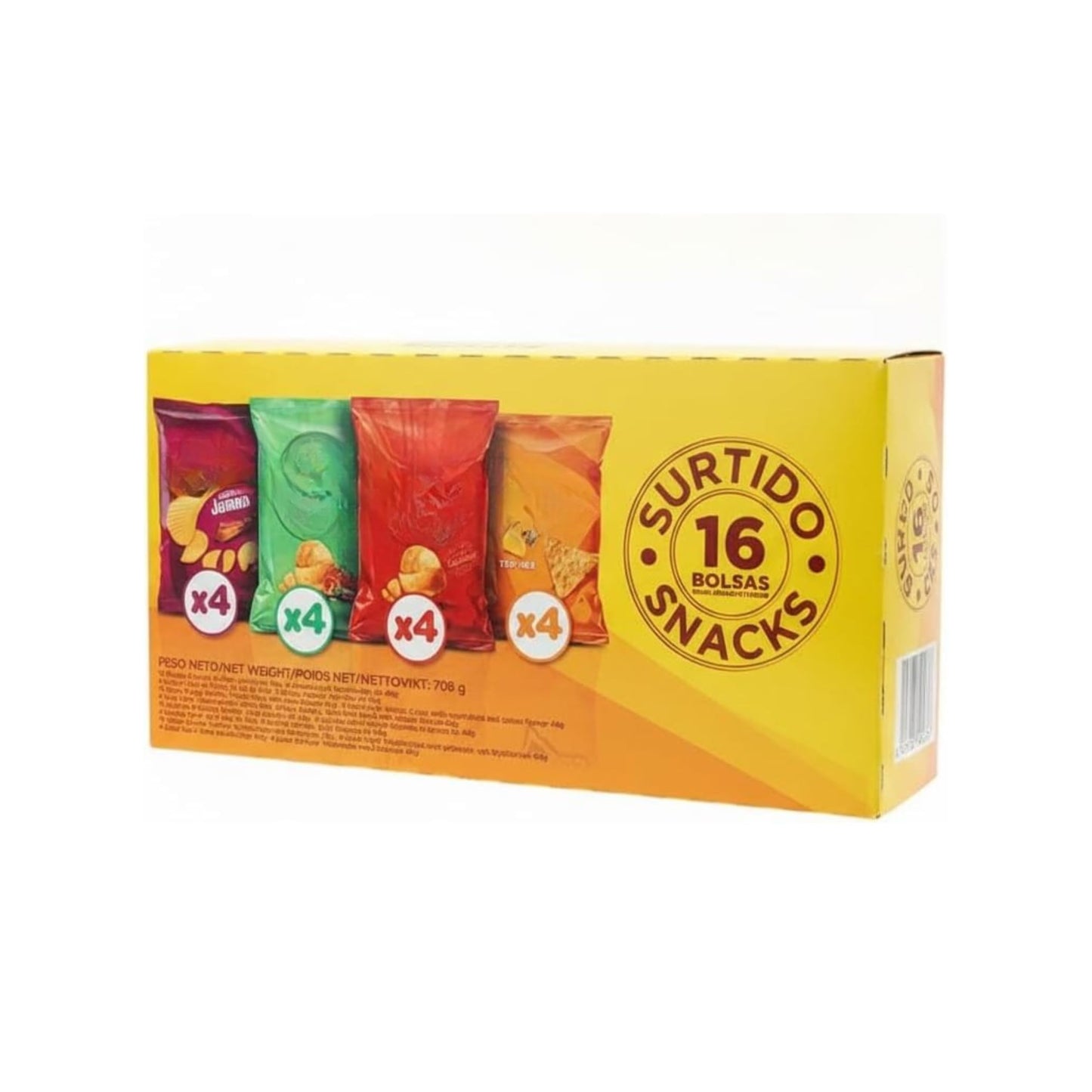 Surtido de Snacks Pack de 16 Bolsas - Mix de Aperitivos Variados - Ideal para Fiestas, Cumpleaños y Meriendas - Formato Familiar 708g -NEXU