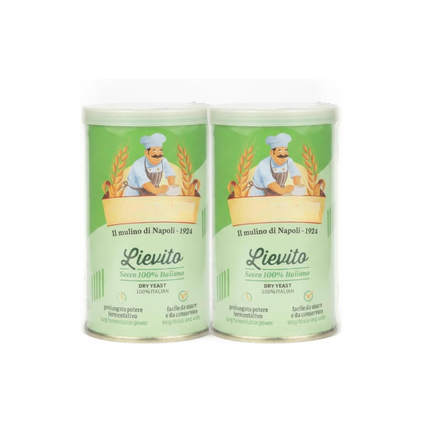 Levadura Seca Activa 100% Italiana para Pizza y Pan - Pack de 2 Latas de 100g (200g Total), Fermentación Prolongada - Sin Gluten - Alta Actividad para Repostería - NEXU