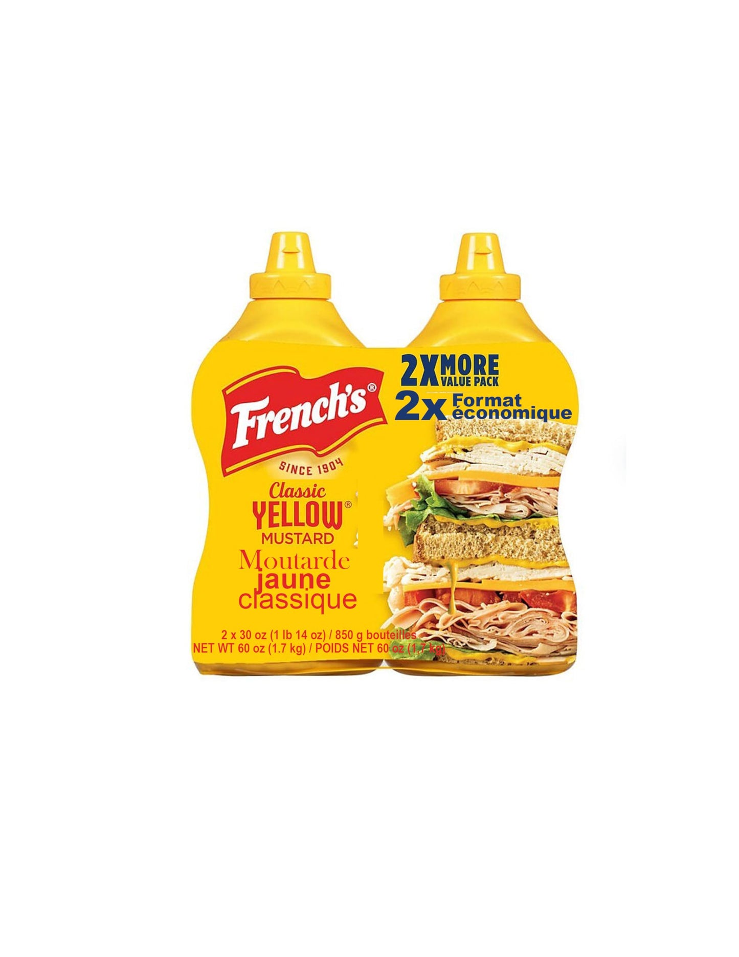 French's Classic 100% Natural Yellow Mustard Pack of 2 30 oz Bottles