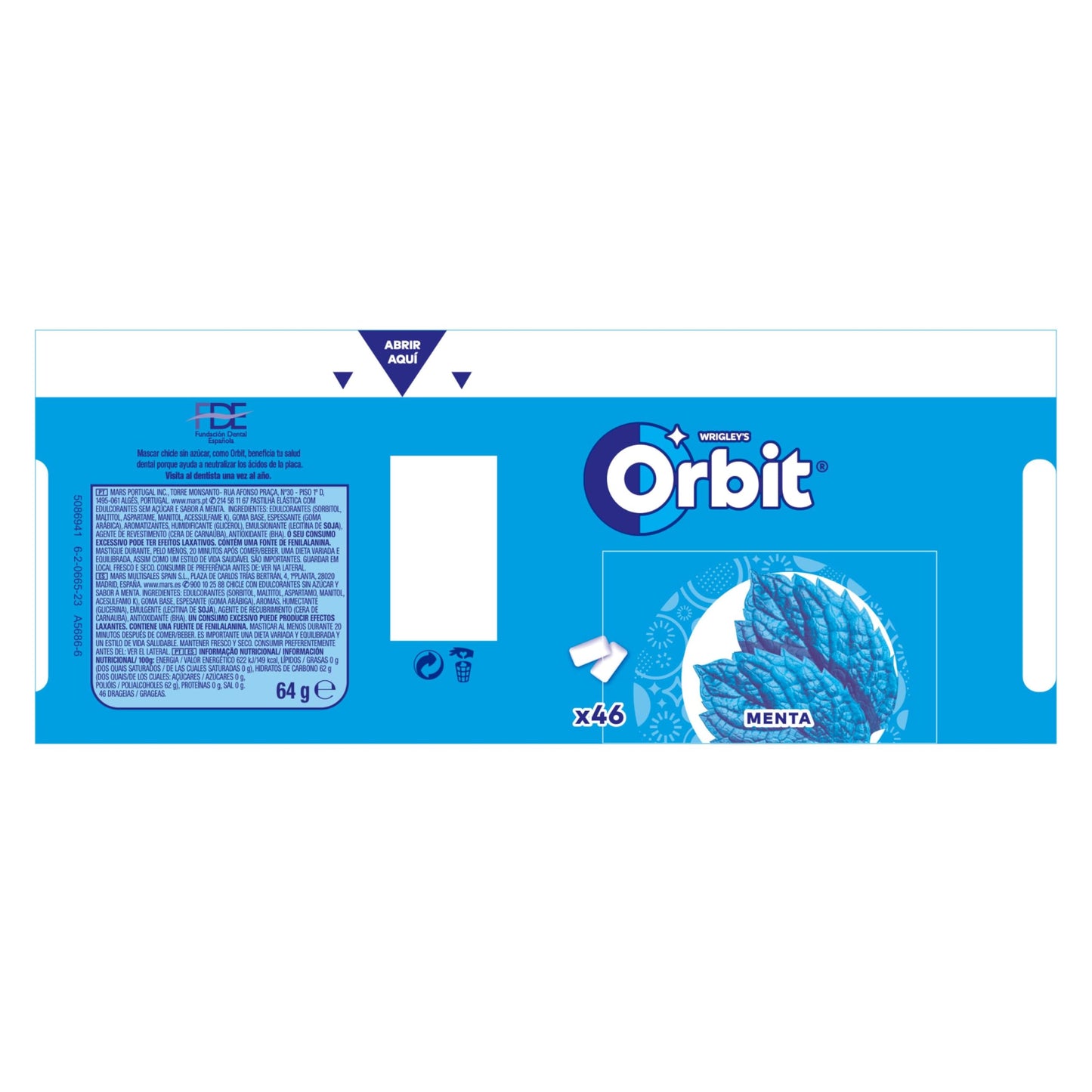 Orbit Bote de Chicles Sin Azúcar Sabor Menta, Fresco, Intenso y de Larga Duración en formato Gragea (6 x 46 chicles)