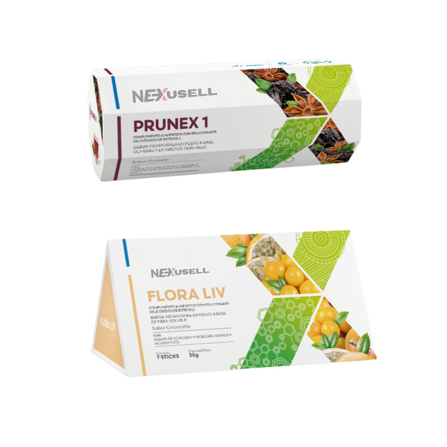 FUXION PACK De Té Detox 7 Días | Prunex 1 + Flora Liv | 14 Sobres en Total | Apoyo Digestivo Natural, Tránsito Intestinal y Equilibrio de la Flora | Bebida Instantánea con Fibras y Probióticos | Sin Azúcar