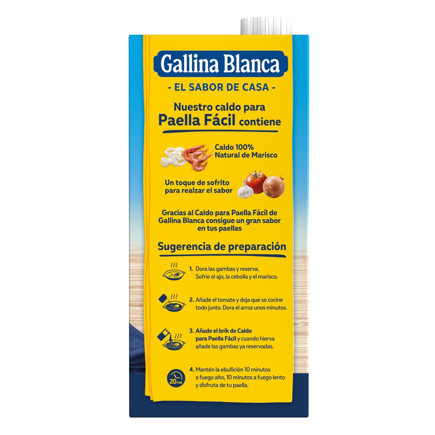 GALLINA BLANCA Caldo para Paella Fácil de Marisco 100% Natural | Listo para Añadir al Arroz. Sin Gluten, Sin Conservantes - 1L