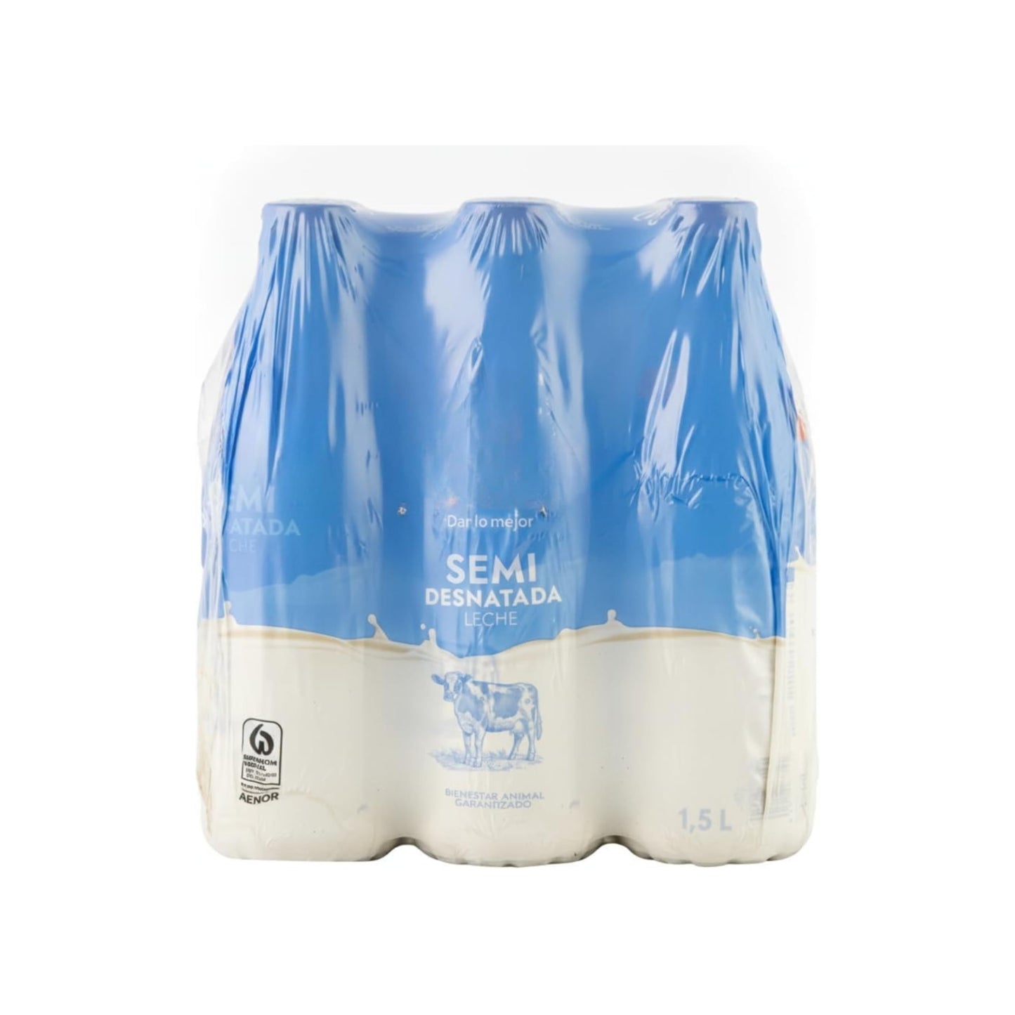 Leche Semidesnatada - Pack Ahorro 6 x 1,5L (Total 9 Litros) - Leche 100% Natural con Certificado de Bienestar Animal AENOR - Formato Familiar en Botella de Plástico - NEXU