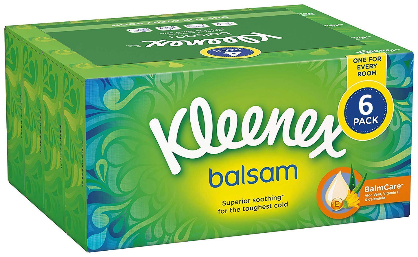 Kleenex Balsam COST270680 - Pañuelos faciales de 3 capas, cuidado calmante superior, 384 unidades, paquete de 6, COST270680 (el embalaje puede variar)