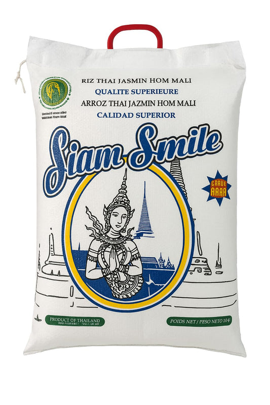 Arroz Thai Jazmín Hom Mali 10kg | Siam Smile | Grano Largo Aromático de Tailandia | Ideal para Currys, Wok y Guarniciones