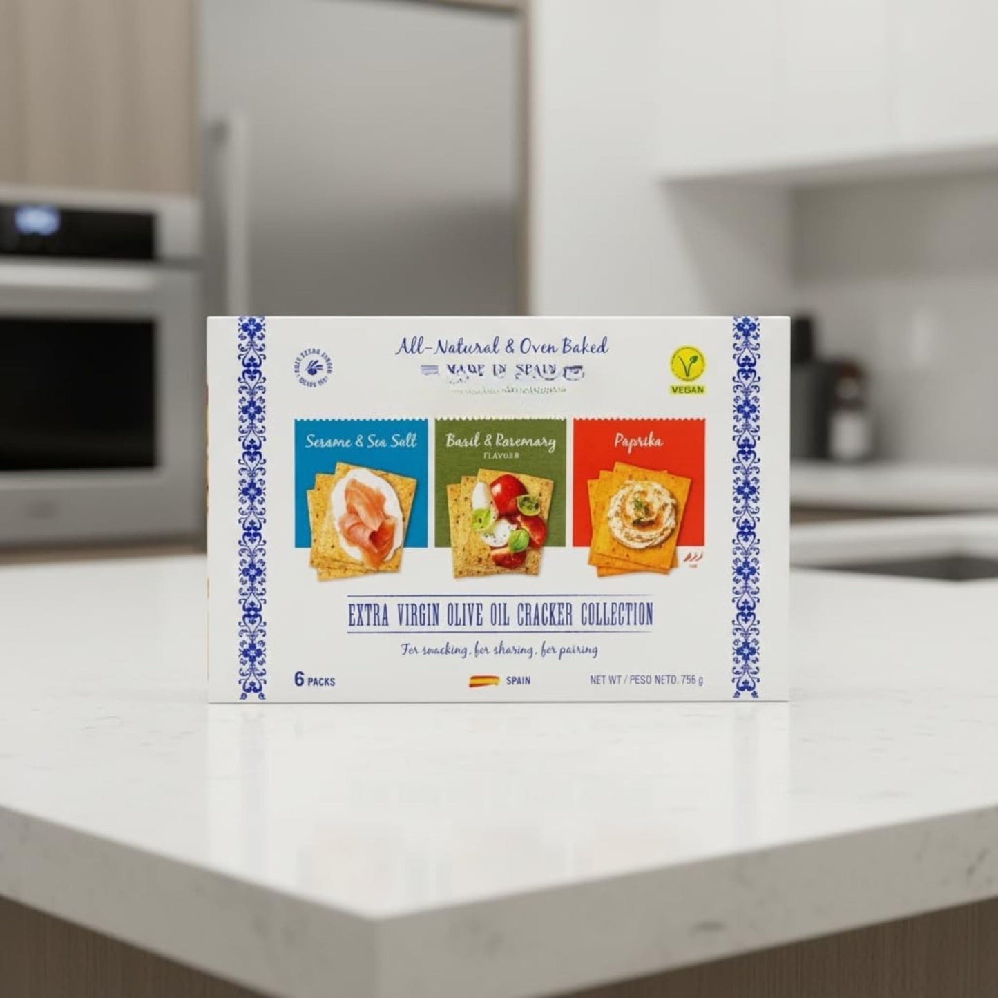 Colección de Crackers de Aceite de Oliva Virgen Extra - 1 Pack de 6 uds (3 Variedades: Sésamo, Albahaca y Pimentón) - Snacks Gourmet Saludables y Veganos - NEXU