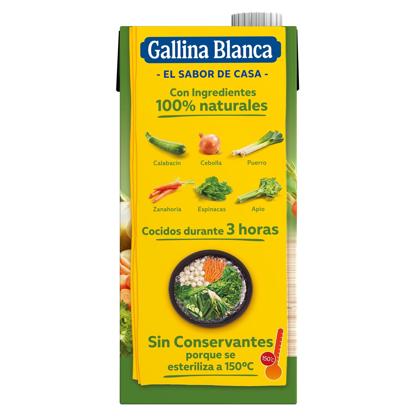 GALLINA BLANCA Caldo Casero de Verduras 100% Natural | Elaborado con Verduras Seleccionadas de la Huerta, Cocinado a Fuego Lento. Sin Gluten, Sin Conservantes, Bajo en Grasa - 1L