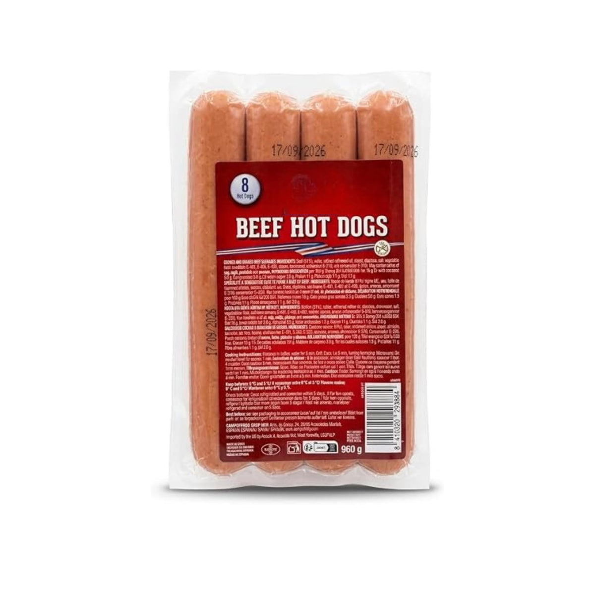 Salchichas de Vacuno Estilo Americano - Pack de 8 Unidades (960g) - Ahumadas y Sin Gluten - NEXU